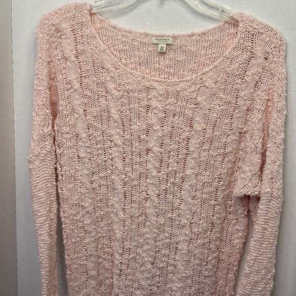 Womens Sonoma Pink Cable Knit Sweater Sz XS Cozy Cottage Preppy - Picture 8 of 10